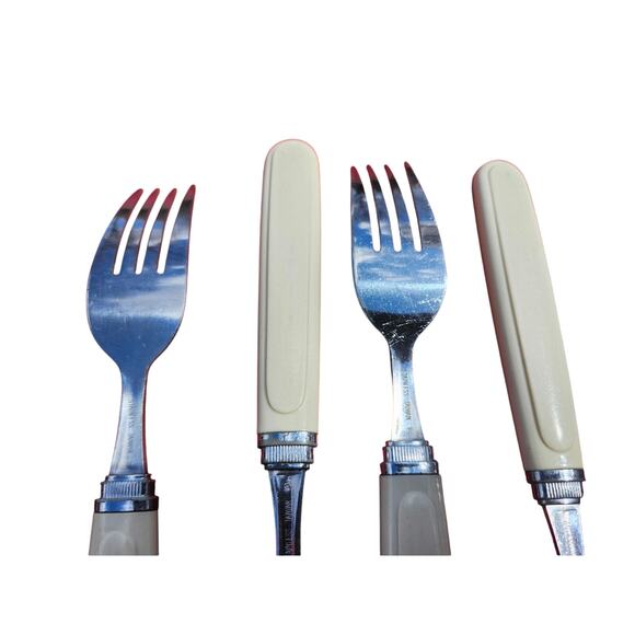 4 Corelle by Coring Forever Yours Stainless Forks Flatware Plastic MCM 8" VTG - Picture 7 of 8